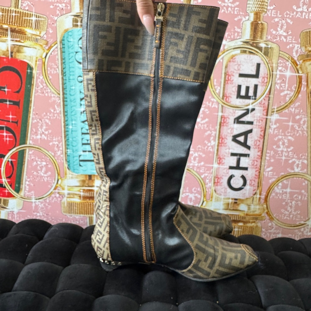 Fendi Black and Brown Monogram Boots